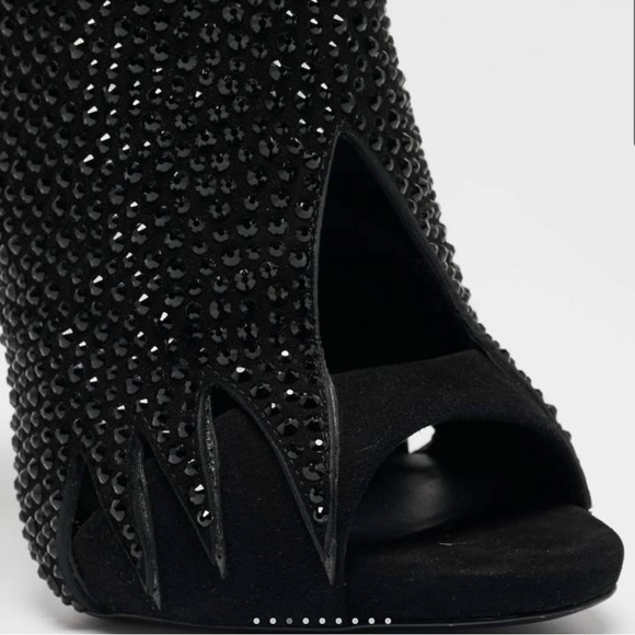 Giuseppe Zanotti Black Crystal Embellished Suede Open Toe Mules Size 38 - Picture 6 of 8